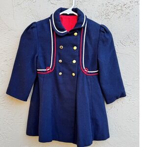 E.W. Fischer Vintage Girls Navy Blue Double Breasted Nautical Peacoat Jacket Sz6